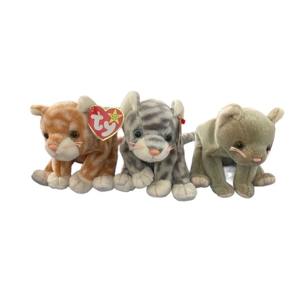 Lot of 3 Scat Silver Amber Cat Ty Beanie Baby Plush Collectible Vintage Y2K 90s